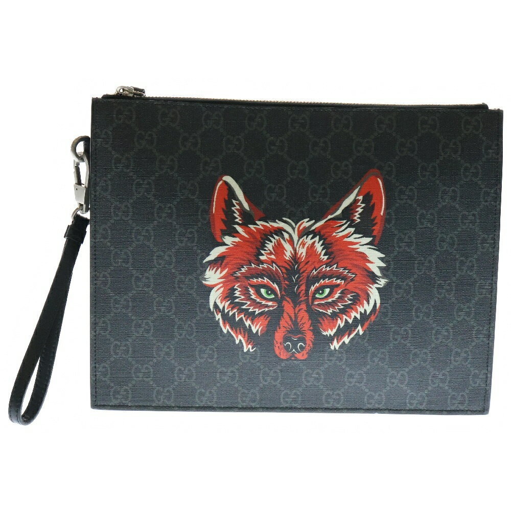 Gucci Wolfs Supreme Bag Black Bag Clutch Head Shoulder Leather GG